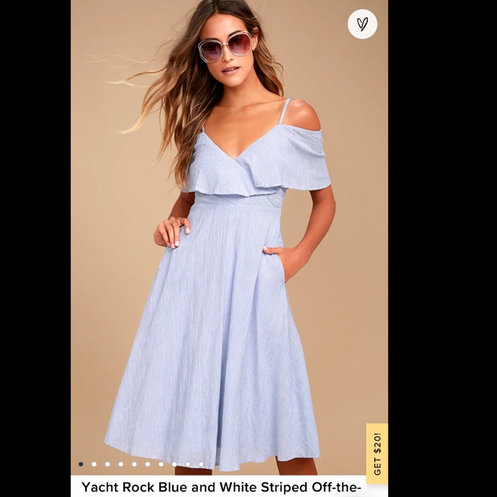NWT Lulu’s Blue&White Off-the-Shoulder Midi Dress